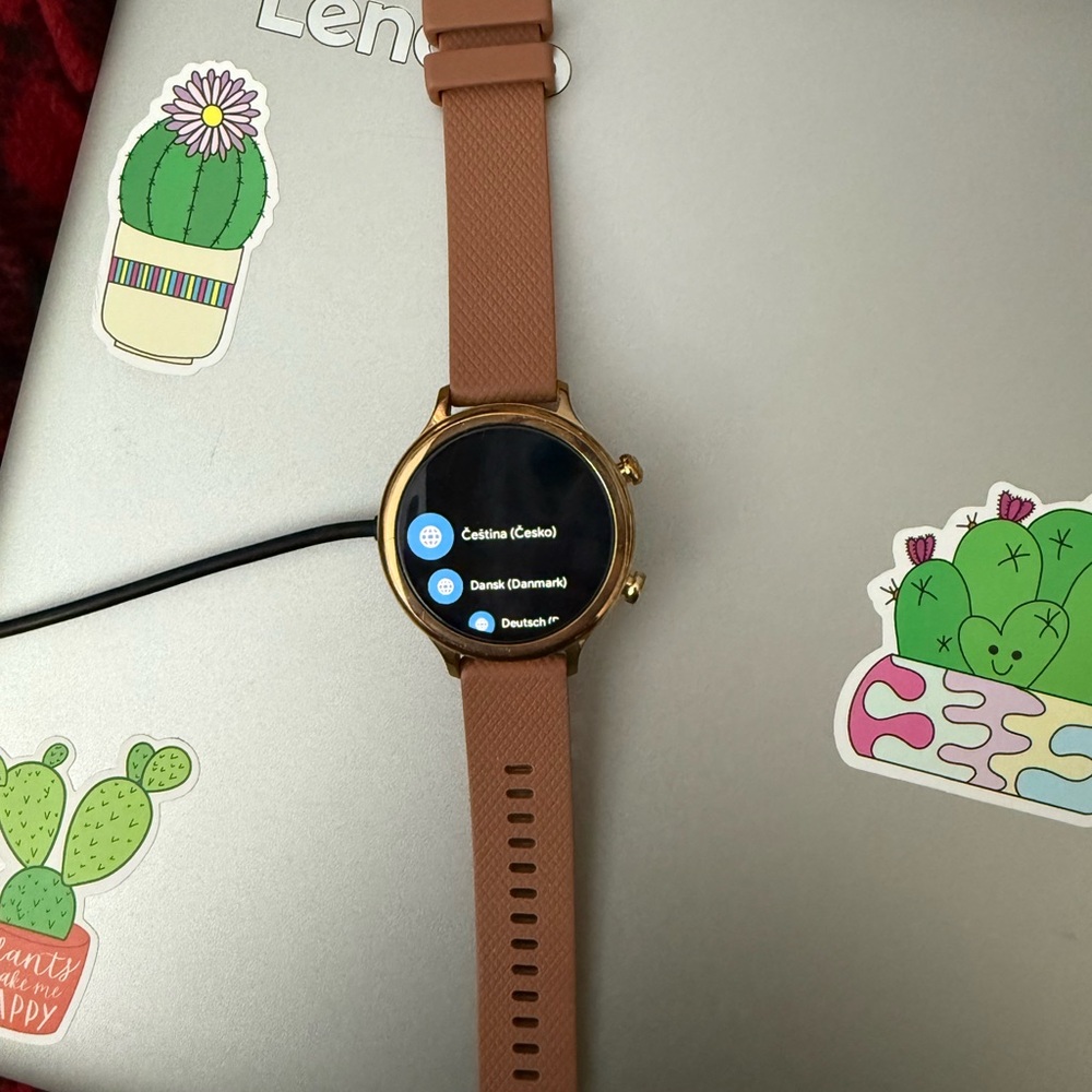 Gold Circular Watch with dark pink band